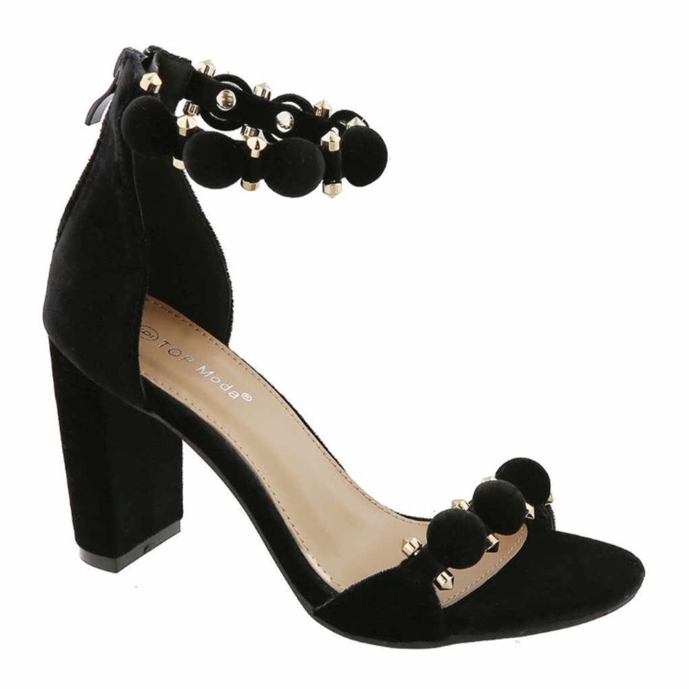 Velvet Ankle Strap Heel Sandals